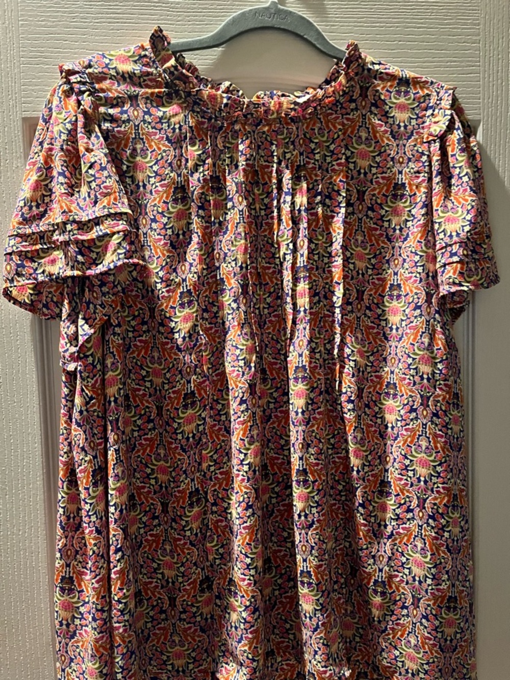 Bright Floral Ruffled Neck Dress